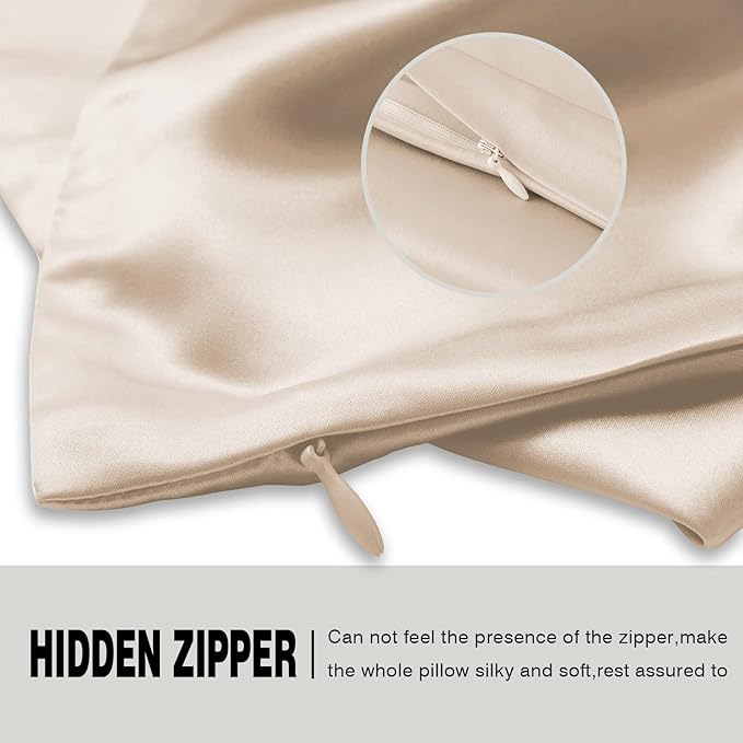 Silk Pillowcase for Hair and Skin,Soft,Breathable and Sliky 100% Standard Size Pillow Cases Set of 2,Both Sides Natural Mulberry Silk Pillowcases with Hidden Zipper(Standard Size 20"X 26",2pcs)