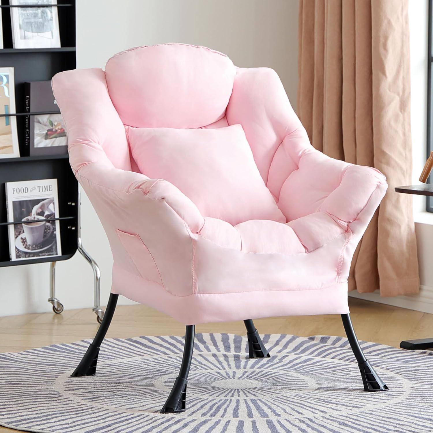 Lazy Chair with Ottoman, Large Pink Accent Chair with Ottoman and FA Throw Pillow, Comfy Plush Reading Chair for Living Room Bedroom Dorm Room Office Apartment Relaxing Use Dormly