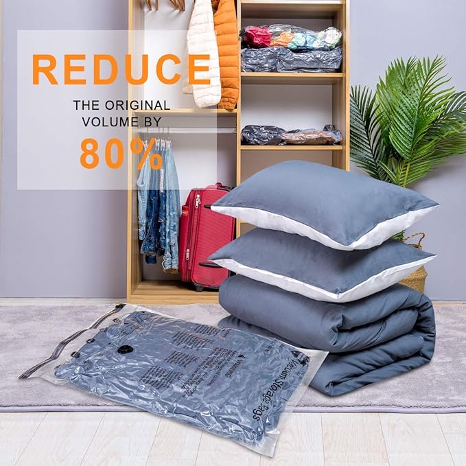 Vacuum Storage Bags (10 x Jumbo), Space Saver Sealer Compression Bags with Travel Hand Pump for Blankets, Comforters, Pillows, Clothes Storage