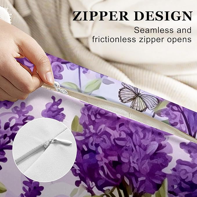 Microfiber Body Pillow Cover with Hidden Zipper,Comfortable Fabric,Floral Print Pattern Body Pillow Case,Lightweight and Breathable,The Size is 20 "X 54"(lLilac Flower-06)