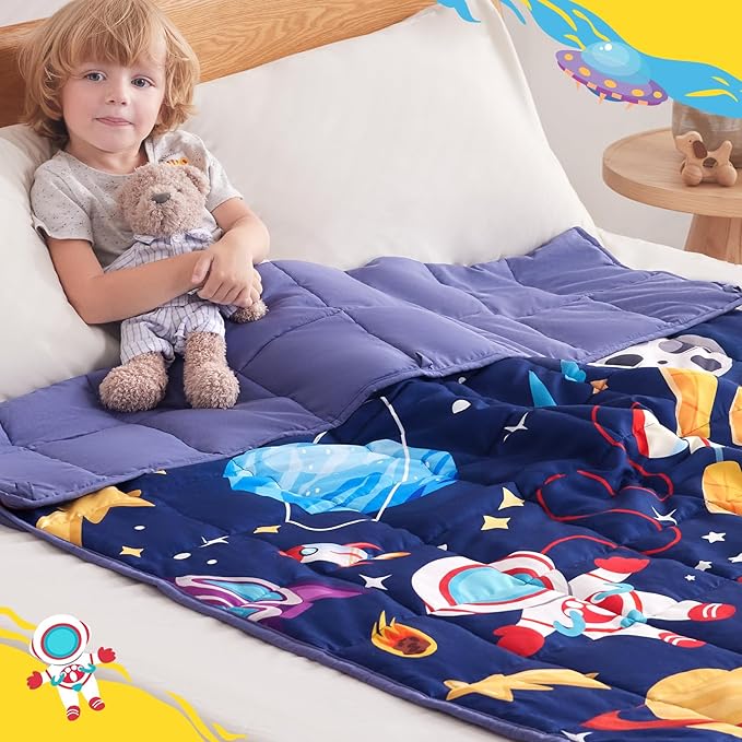 anfie Weighted Blanket Kids(40"x60" 10lbs) Weighted Blanket Cooling Blanket for Sleeping,Throw Size Breathable Blanket with Premium Glass Bead(Blue Aerospace)