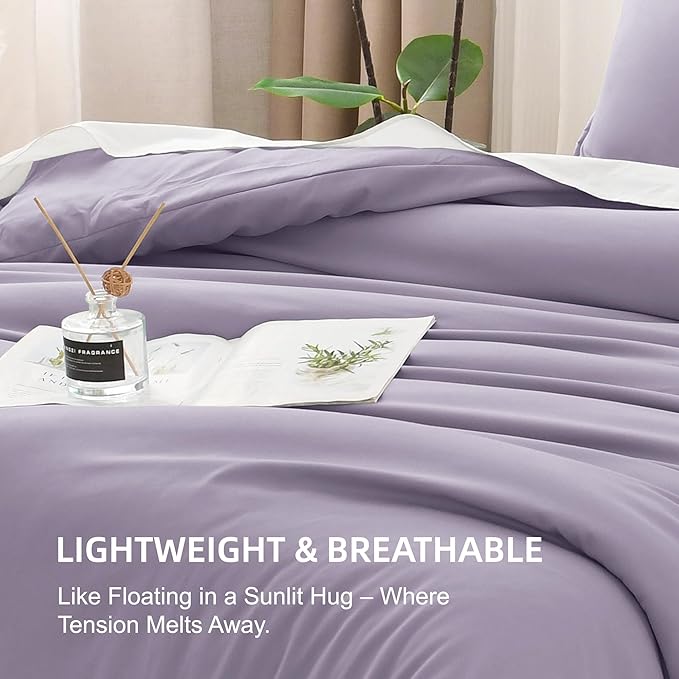 Litanika Comforter Set, Lightweight Solid Bedding Comforter Set, Fluffy Down Alternative Bed Set, Grayish Purple, California King