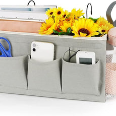 Loghot Bedside Caddy/Bedside Storage Bag Hanging Organizer for Bunk and Hospital Beds,Dorm Rooms Bed Rails,Can be Placed Glasses,Books,Mobile Phones,Keys (New Grey)