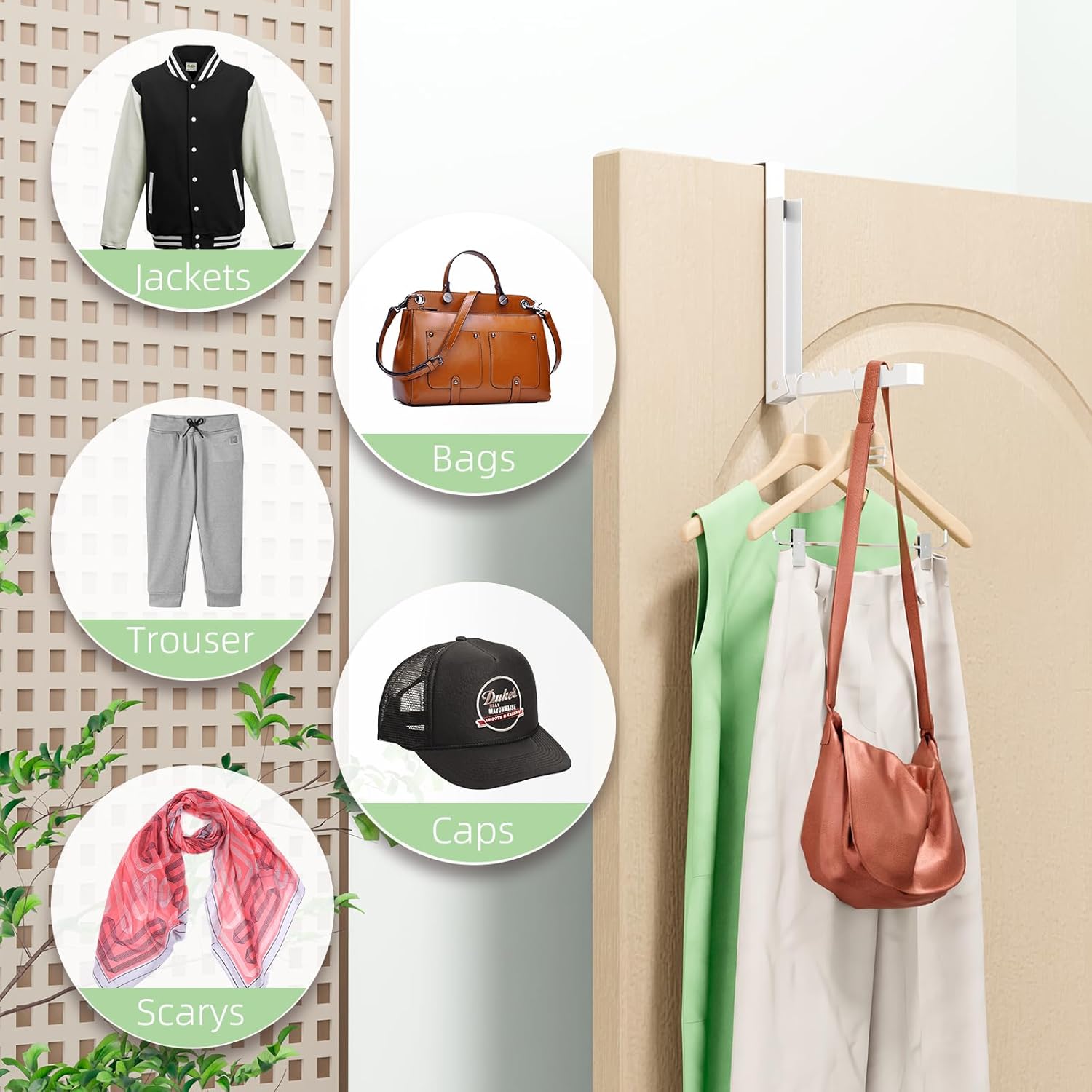 BAKON Over The Door Hanger Folding Clothes Drying Rack, Folding Hanging Coat Rack for Indoor Laundry Room Compact Small Space Foldable Portable Clothing Hanger Hook Collapsible- 2 Pack Dormly