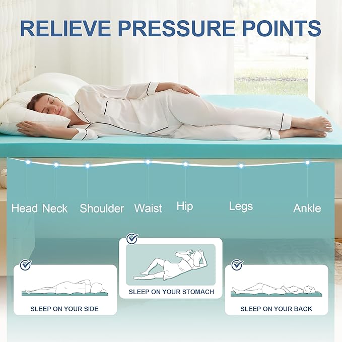 3 Inch Memory Foam Mattress Topper King, Mattress Pad Gel Infused Foam Bed Topper, Ventilated Soft Blue,King Size