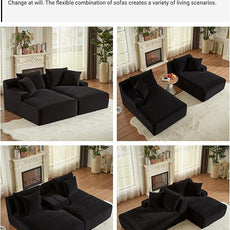 80 Inch Double Chaise Lounge Chair Indoor, Oversized Sectional Corduroy Upholstered Boneless Sofa Bed, Deep Seat Sleeper Loveseat Reading Chairs, Cloud Sofas Couches, No Assembly Required (Black)