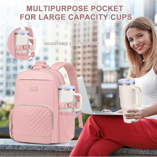 Laptop Backpack for Women Bookbag: 15.6 inch Work School Backpacks with Pouch Pocket for Large Capacity Cup & USB Charger College Book Bag Travel Business Nurse Teacher Bookbags Anti-theft Back Pack