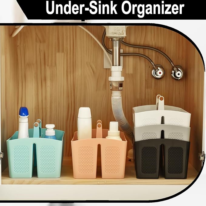 Haundry Plastic Pink Shower Caddy Basket with 3 Compartments, Portable Divided Bathroom Cleaning Caddy Organizer Storage Tote with Handle for Dorm, College, Room Essentials
