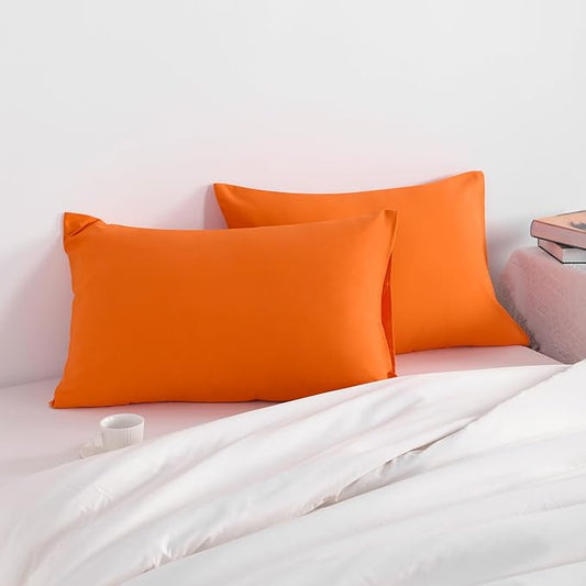 NTBAY King Pillow Cases Set of 2, 2 Pack Brushed Microfiber 20x36 Pillow Cases, Soft, Wrinkle, Fade, Stain Resistant Orange Pillow Cases with Envelope Closure, 20x36 Inches, Orange