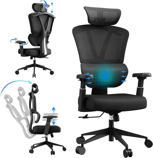 Ergonomic Mesh Office Chair 400LBS Big and Tall Desk Chair Ergonomic Office Chair with Lumbar Support, Comfortable Computer & Gaming Chair, Black