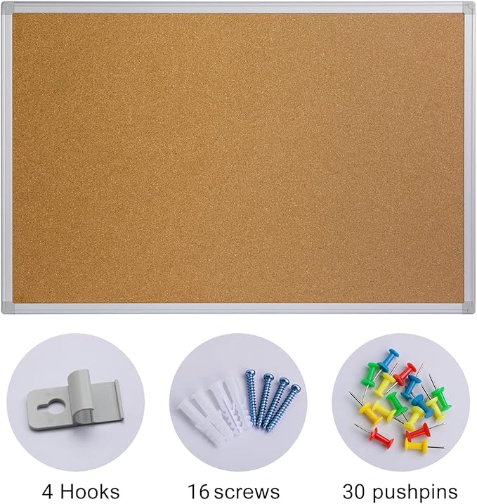 Board2by 2-Pack Cork Board Bulletin Board 24 x 36, Silver Aluminium Framed 2x3 Corkboard, Office Board for Wall Cork, Large Wall Mounted Notice Pin Board