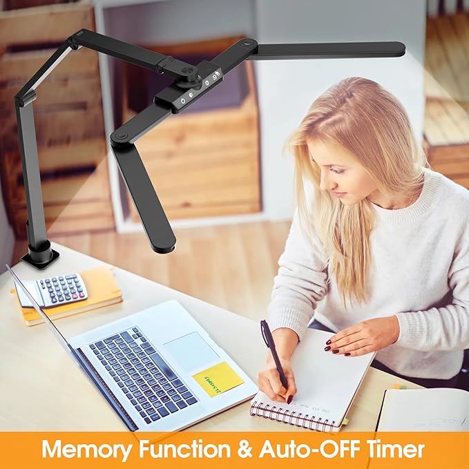 ShineTech LED Desk Lamp for Home Office, 25 Lighting Modes Swing Arm LED Lamp with Clamp, Gesture Sensor, Type C Port, Auto-Off Timer Lamp for Reading