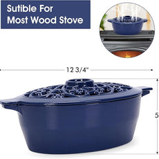 INNO STAGE Wood Stove Steamer, Cast Iron Humidifier for Stove, Home Indoor Decorative, Blue Finish, Rust Resistant, Lattice Top, 2.5 Quart Capacity, Patented