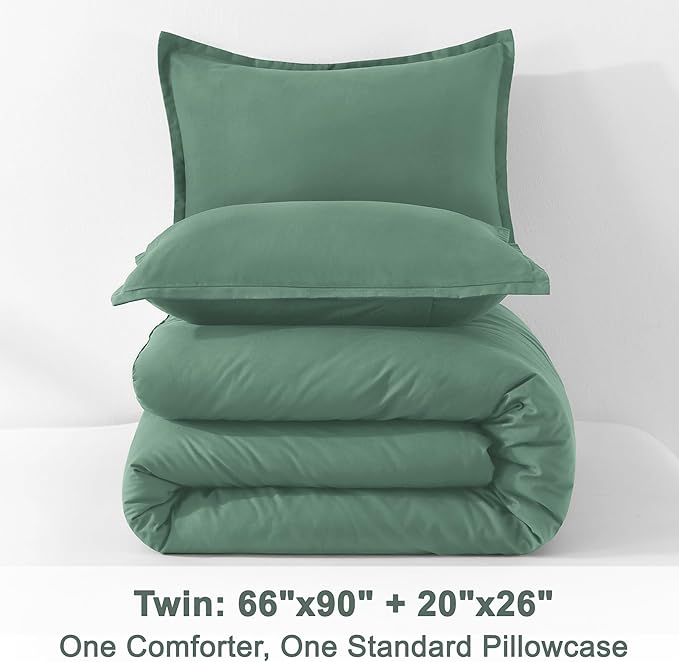 Litanika Comforter Set, Lightweight Solid Bedding Comforter Set, Fluffy Down Alternative Bed Set, Haze Green, Twin/Twin XL
