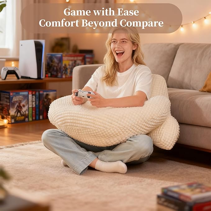 Reading Pillow for Bed,U Shaped & Back Support Pillow for Bed,19" Backrest with Lumbar & Arm Support,Comfy Flannel Fabric,Lap Pillow for Gaming/Reading/Watching TV,White