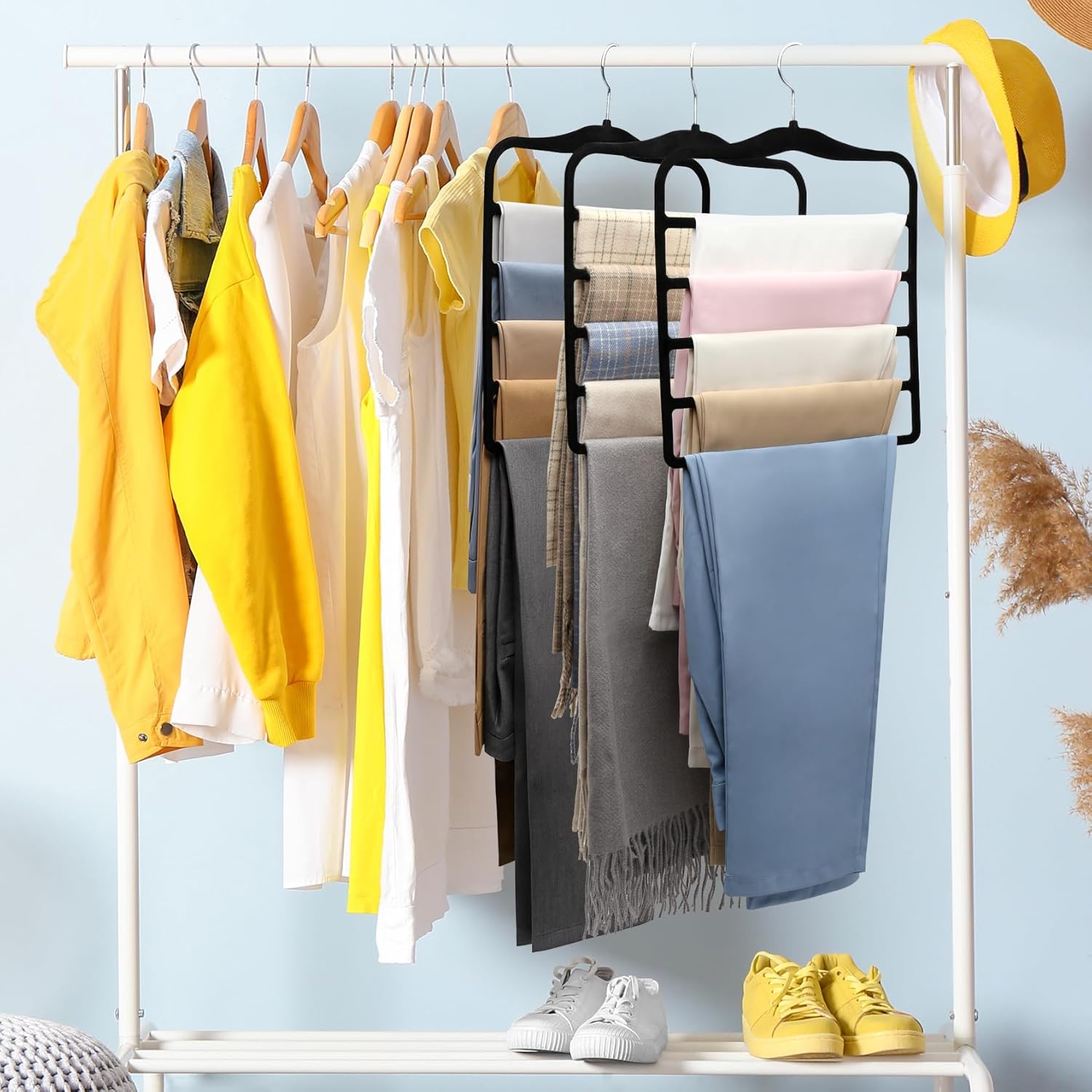 Closet Organizers and Storage,3 Pack Organization and Storage Pants-Hangers-Space-Saving,Velvet Hanger for Dorm Room for College Students Girls Boys Guys Hanging Jean Scarf Dormly