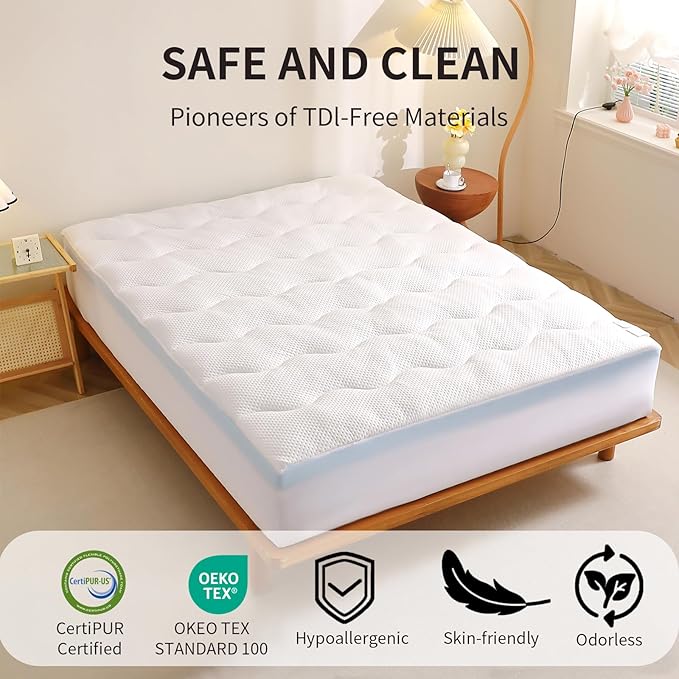 3 inch Dual Layer Queen Mattress Topper for Back Pain Relief，2 Inch Cooling Gel Memory Foam Plus 1 Inch Pillow Top Mattress Pad Cover 15% Viscose Made from Bamboo, with 6-16 Inch Deep Pocket (Queen)