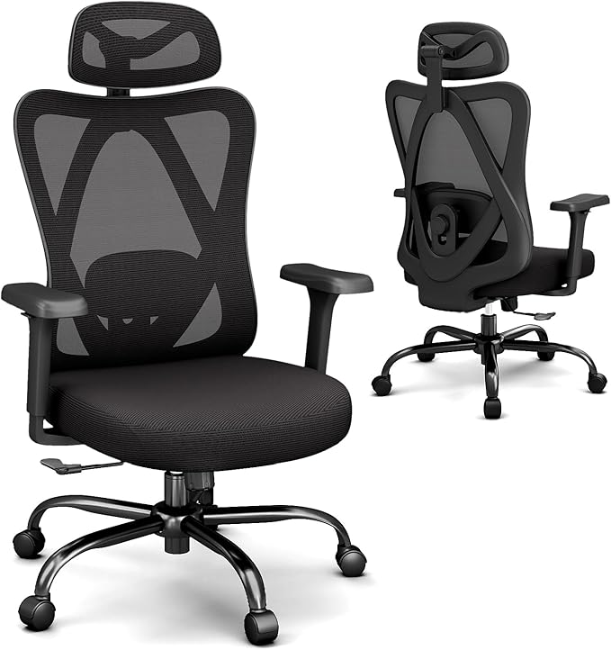 AnyGod Office Chair Ergonomic Desk Chair,Adjustable Headrest Lumbar Support,300lbs Wide Seat Big and Tall with 3D Armrests, Comfy for Computer Work, Study, Home Office (Black)