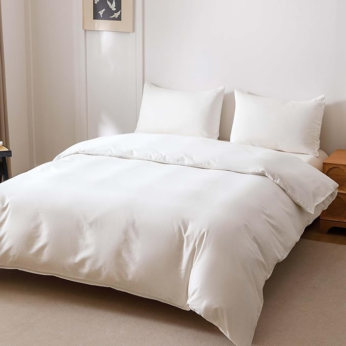 HeimenAogo Egyptian Cotton Duvet Cover Set Twin/Twin XL, Ultra Soft and Breathable Comforter Cover with Zipper Closure, High Thread Count Long Staple Cotton Blanket Cover 2pcs Off-White