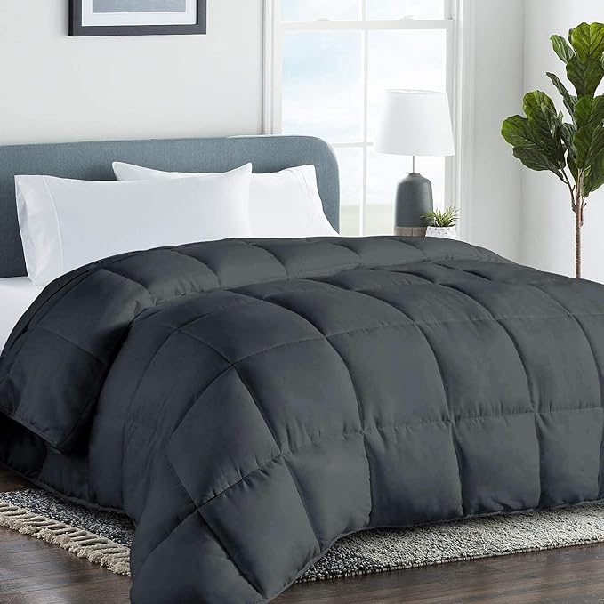 COHOME Quilted Oversized Queen Size Comforter - All-Season Down Alternative Duvet Insert - Luxury Hotel Winter Warm Dark Grey Comforter with Anti-Clump Tech & 8 Tabs - Reversible （98"x98"）