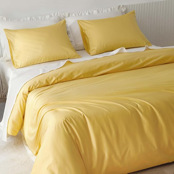 HeimenAogo Egyptian Cotton Duvet Cover Twin/Twin XL Sateen Weave, Silky Soft and Breathable Bedding Set with Zipper Closure, Long Staple Cotton Bed Linen Yellow 2Pcs