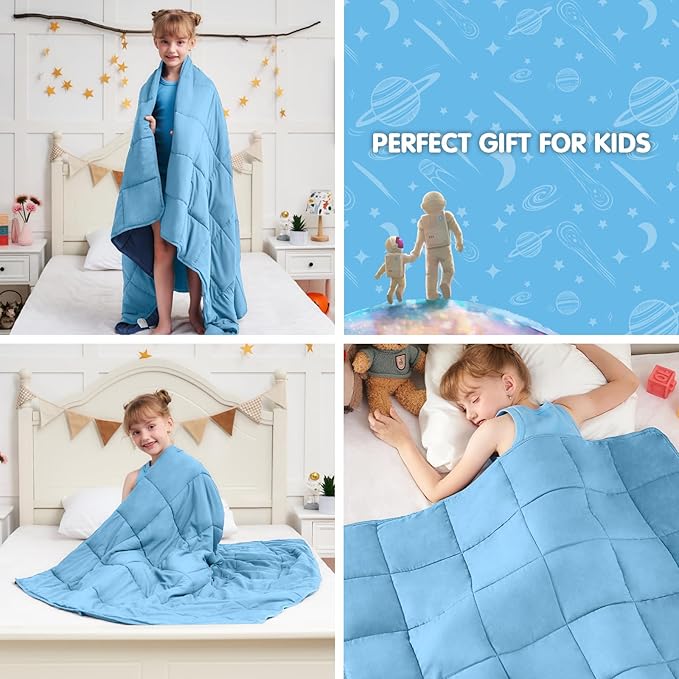 yescool Blue Weighted Blanket 7 Pounds Cooling Weighted Lap Blanket, Heavy Blankets for Sleeping, Weighted Throw Blanket Gift for 60-80lbs, 40"x60"