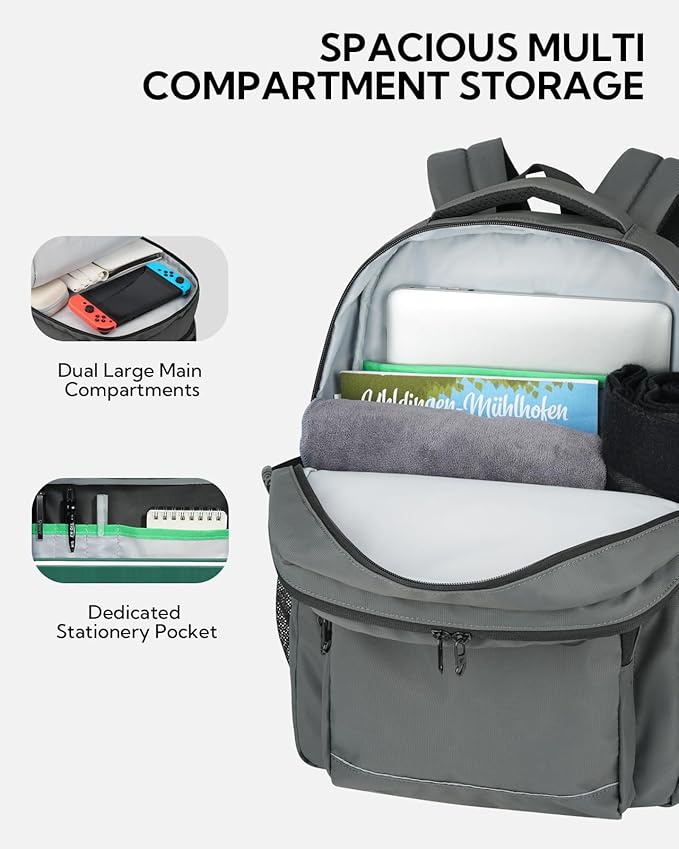 WATERFLY Travel Laptop School Backpack: College Middle School Bookbag for Women Men, TSA Friendly Business Work Casual Daypack with 15.6" Computer Compartment, Anti Theft Water Resistant Commuter Bag