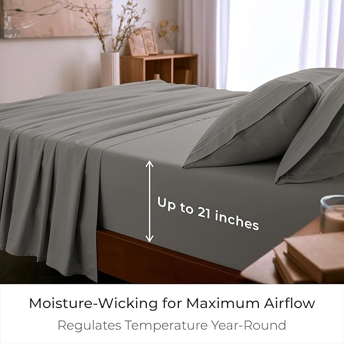 Mellanni California King Sheet Set - 6-Piece Iconic Collection Bedding, (Including 4 Pillowcases), 21-Inch Extra Deep Pocket, Easy Care, Ultra Soft, Cooling Sheets, Brushed Microfiber - Taupe