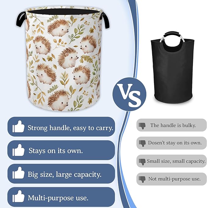 Cute Hedgehog Laundry Basket,Oxford Cloth Laundry Hamper With Handle Foldable Portable Clothes Storage Basket for Laundry Room/Bedroom/Bathroom 20.8"x16"