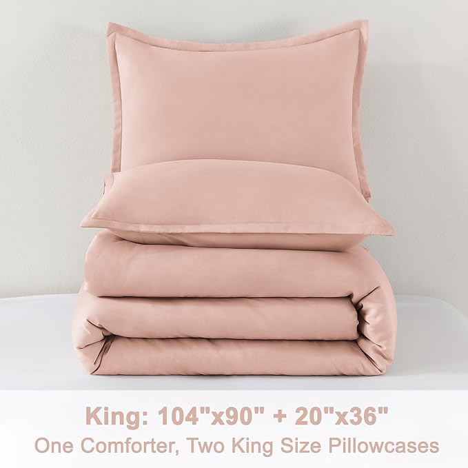Litanika Comforter Set, Lightweight Solid Bedding Comforter Set, Fluffy Down Alternative Bed Set, Blush Pink, King