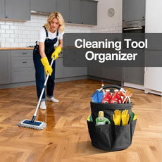 Bucket 17L Cleaning Organizer with Handle with 6 Pockets Foldable Storage Blue Portable Cleaning Bucket Bag Shower Box Home Garden Multifunctional Camping Storage Basket (Black)