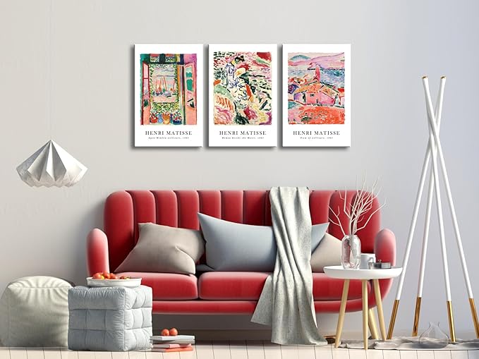 Wieco Art Canvas Wall Art 3 Piece Henri Mattise Art Abstract Colorful Matisse Posters Canvas Prints for Wall and Home Office Decorations