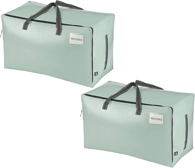 VENO 2 Pack Moving Bags and Large Christmas Decoration Storage Bins with lids. Alternative to Moving Boxes, Packing Supplies for College. Heavy Duty Totes (Shiny Light Green, 2 Pack)