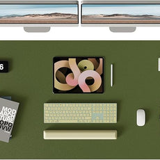 YSAGi Double-Sided Desk Pad, Leather Desk Mat, Eco Cork Desk Pad Protector,Large Mouse Pad,Waterproof Desk Blotter for Office/Home (Olive Green+Cork, 47.2