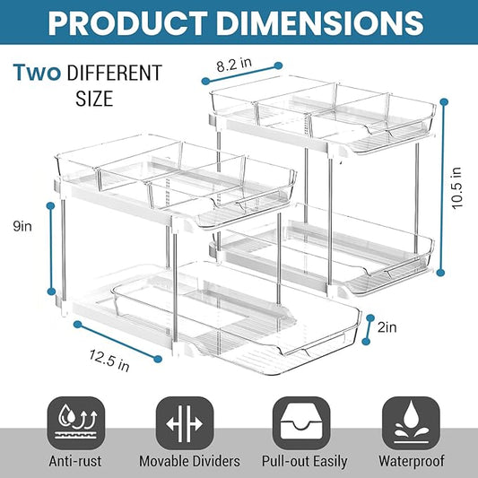 Bathroom Organizers And Storage – With Multipurpose Holder, 2 Sets of 2 Tiers Stackable Under Sink Bathroom Drawer Organizer Multi-Purpose Pantry Organizer And Kitchen Organization With Dividers