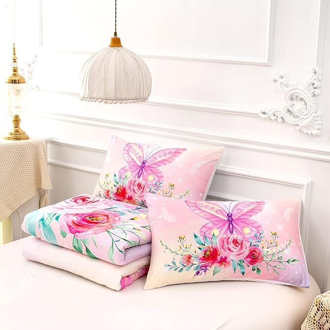 CVHOUSE Butterfly Comforter Set King for Girls Women - 3 Piece Bedding Set With 1 Comforter and 2 Pillowcases - Butterflies Bedspread, Duvet, Quilt Set