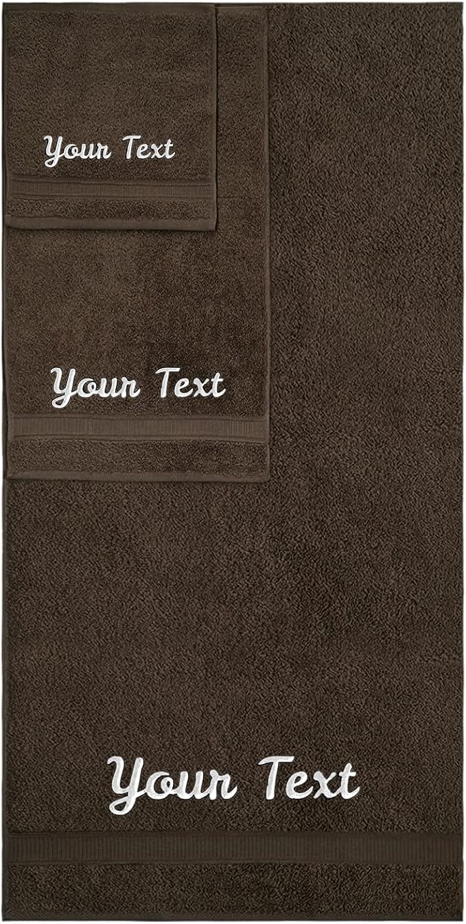 Personalized Towels, Hotel & Spa Quality, Super Soft, Highly Absorbent, Bathroom Sets, 100% Cotton Monogrammed towels 3 Piece Towel Set, Includes 1 Bath Towels, 1 Hand Towels, 1 Washcloths, Dark Brown