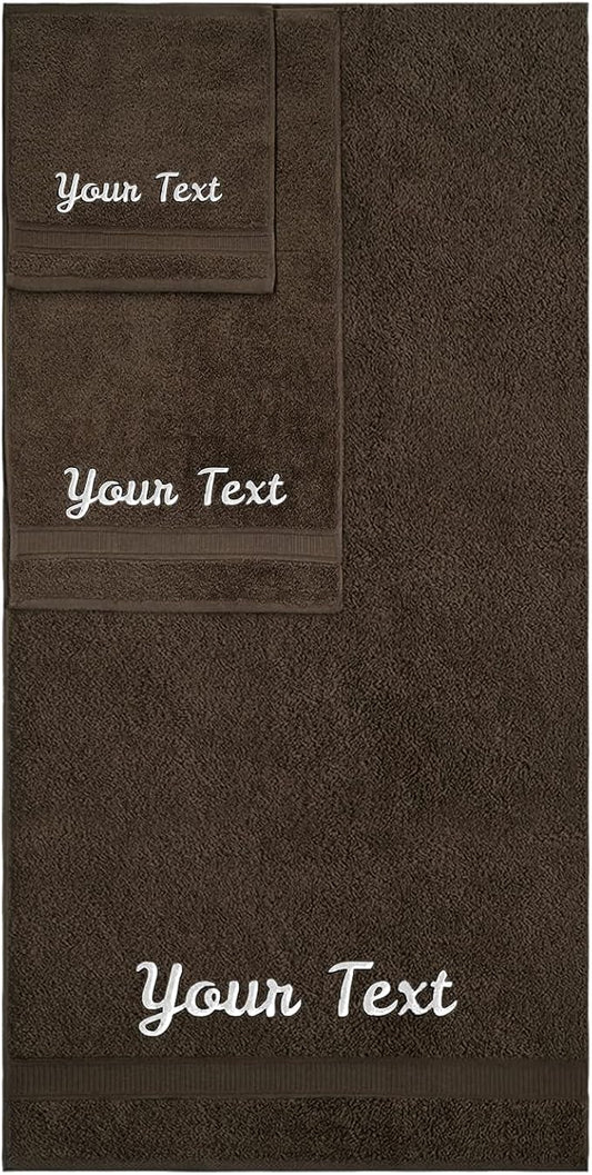 Personalized Towels, Hotel & Spa Quality, Super Soft, Highly Absorbent, Bathroom Sets, 100% Cotton Monogrammed towels 3 Piece Towel Set, Includes 1 Bath Towels, 1 Hand Towels, 1 Washcloths, Dark Brown