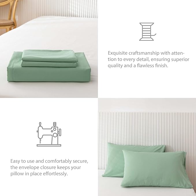 HeimenAogo Egyptian Cotton Duvet Cover Set Queen, Ultra Soft and Breathable Comforter Cover with Zipper Closure, High Thread Count Long Staple Cotton Blanket Cover 3pcs 90"×90", Silt Green