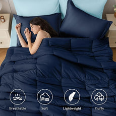 JOLLYVOGUE Queen Comforter Set, Ultra-Soft Bed in a Bag Queen Size 7 Pieces, Oeko-TEX Certified Bedding Set with Down Alternative Comforter, Sheets, Pillowcases & Shams, Navy & Light Blue