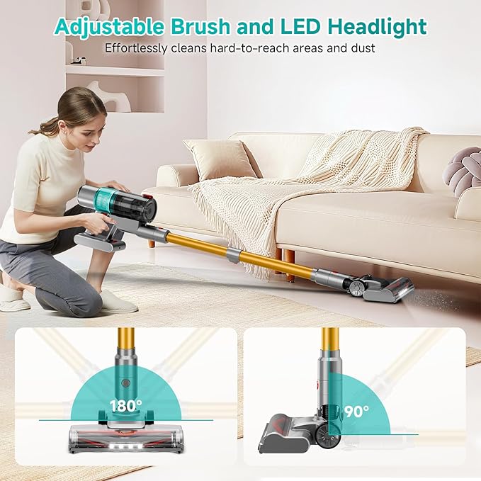 Cordless Vacuum Cleaner, 550W/45KPA Powerful Suction Cordless Stick Vacuum Cleaners for Home, Anti-Tangle Brush, Lightweight, 6-in-1 Rechargeable Vacuum for Pet Hair/Carpet/Hard Floor(Green)
