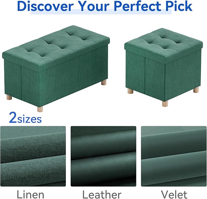 BRIAN & DANY 30 Inches Folding Storage Ottoman Bench, Ottoman with Storage Bench for Bedroom, Living Room, Entryway, Foot Rest with Legs, Dark Green