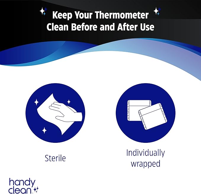 HandyClean Thermometer Cleaning Wipes, 70% Isopropyl Alcohol, Wipes for Probe Thermometer, 1000 ct of 2 x 1 inches Individually Wrapped Wipes