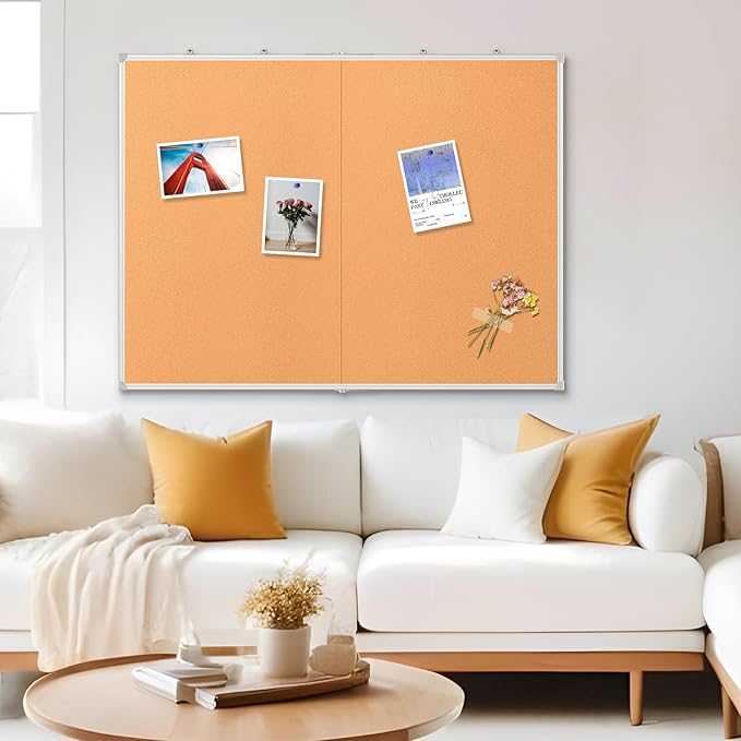 DOLLAR BOSS Foldable Cork Board, 60 x 40 Inch Corkboard, Extra Large Bulletin Board, Portable Double sided Aluminum Frame Wall Mounted Pin Board for Office School Supplies Dorm Decor with 20 Push Pins
