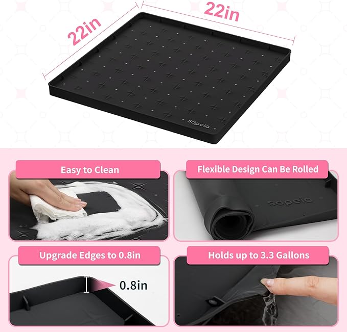 Sdpeia Under Sink Mat 22"×22" Waterproof Silicone Cabinet Liner & Sink Protector for Kitchen & Bathroom, Multi-Purpose Organizers Tray for Pets, Laundry, Cat Litter Mat