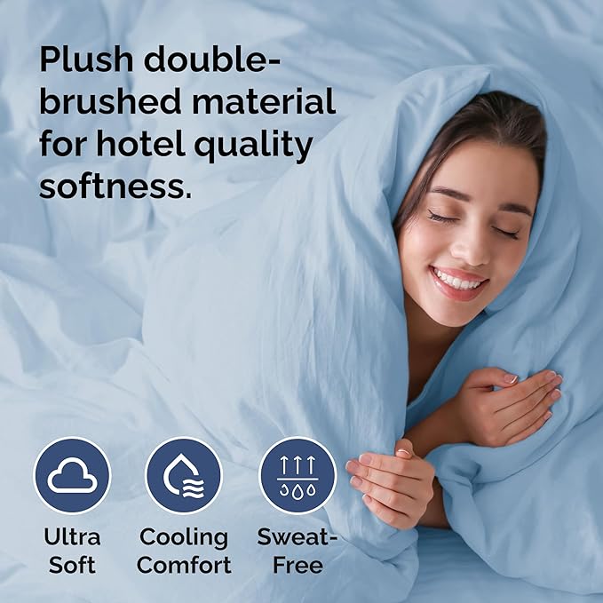 Duvet Cover Queen Size Set - Extra Soft Queen Size Duvet Cover 90 x 90 with 2 Pillow Shams - Hotel Luxury Easy Care and Fade Free w/Zipper Closures & Ties - Comfy Breathable Bedding Set (Sky Blue)