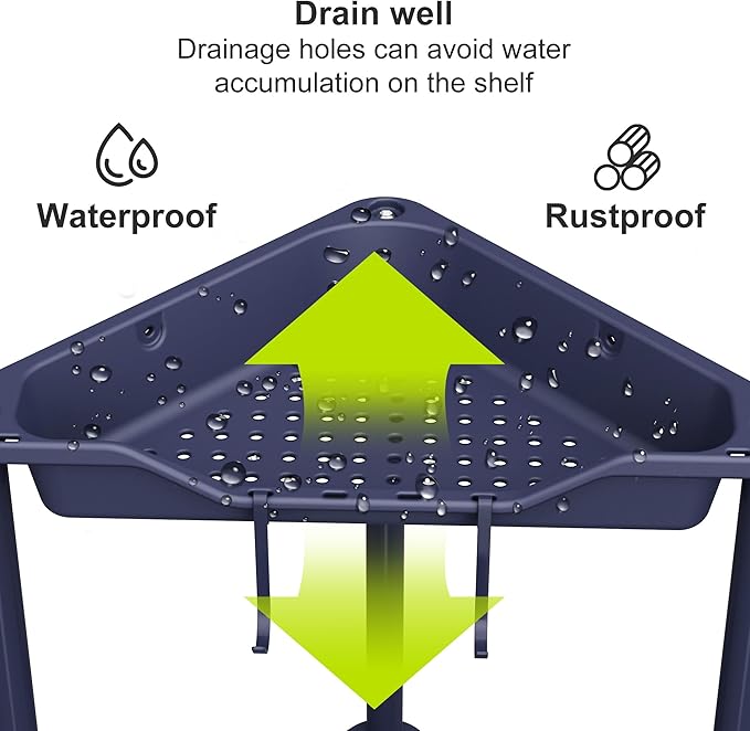 Orimade Rustproof 5 Tier Floor Standing Corner Shower Caddy Organizer, Plastic Metal Splicing Floor Corner Shelf Rack Stands for Bathroom, Black
