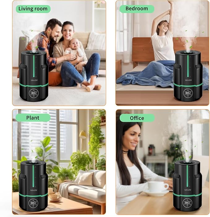6L/1.6Gal Humidifiers for Bedroom, 60H Runtime 26 dB Quiet Supersized Cool Mist Air Humidifiers for Large Room, Baby Nursery, Plant, Indoor, Night Light, Easy to Clean, Precise Humidity Control
