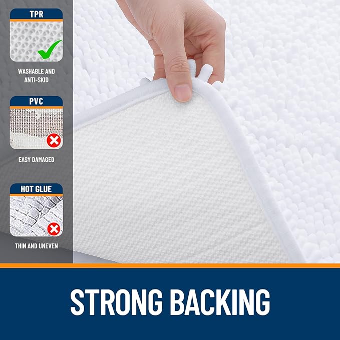 OLANLY Bathroom Rugs 32x20, Extra Soft Absorbent Chenille Bath Rugs, Rubber Backing Quick Dry, Machine Washable Bath Mats for Bathroom Floor, Tub and Shower, Home Decor Accessories, White