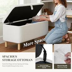 Ottoman with Storage, Storage Ottoman Bench, Entryway Bench, End of Bed Bench with Wood Legs for Bedroom, Living Room,2PCS,Cream